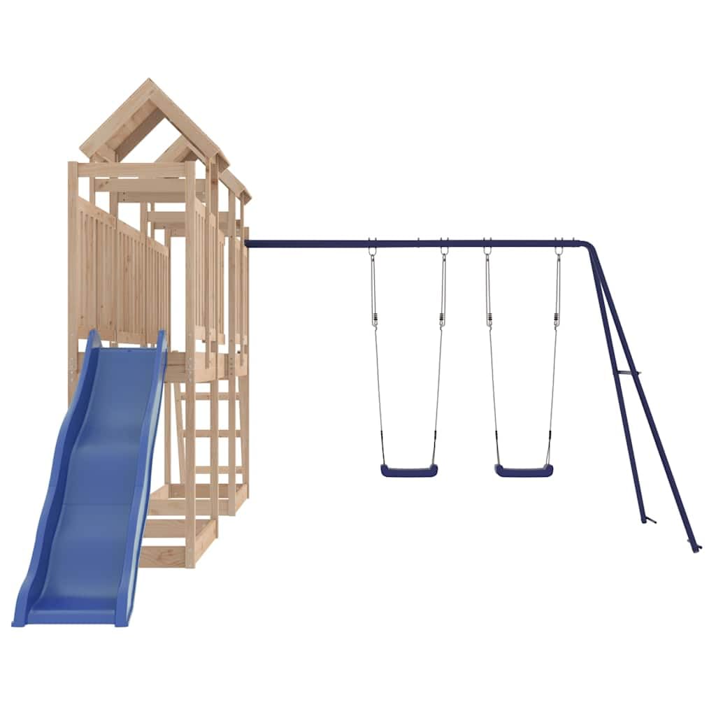 Spielturm Massivholz Kiefer Klettergerüst mit Wellenrutsche, Doppelschaukel, Sandkasten und Leiter für Kinder 3-8 Jahre, Garten Spielhaus Outdoor mit stabilem Holzgestell und