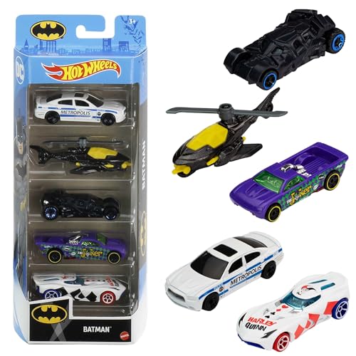 Hot Wheels Pack 5 Coches de Juguete Batman DC, Juguete para niños de 5 años (Mattel GWW94)