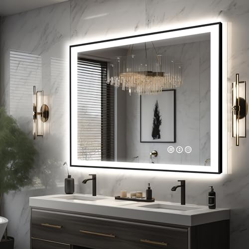 40x36 Lighted Bathroom Mirror, Wall-Mounted, Black Rim Mirror, Vanity(Front and Backlit), Stepless Dimmable CRI90+, Anti-Corrosion, Anti-Rust, Touch Sense, Memory(Horizontal/Vertical)