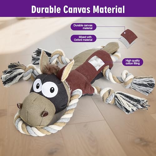 IOKHEIRA Hundespielzeug Unzerstörbar Weihnachten - Quietschend Robust Tau Seil für Große Kleine Hunde, Interaktives Stofftier Quietschendes & Kuscheltier zur Beschäftigung, Zerren für Welpen Braun