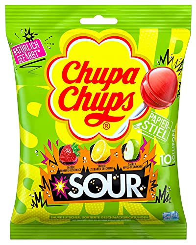 Chupa Chups extra-saure Lutscher 120g, 10 Lollis im Nachfüllbeutel: Fruit Lollis mit saurer Apfel, saure Erdbeere, und saure Zitrone Cover