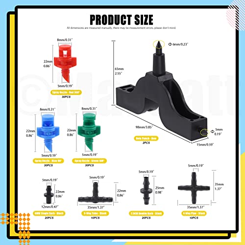 Mardatt 152Pcs Drip Irrigation Barbed Connectors Fittings Kit For 1/4" Tubing Includes 90/180/360 Angle Atomizing Sprinkler Sprayer And Barbed Connector For Agriculture Hydroponic Garden Lawn #TOP1
