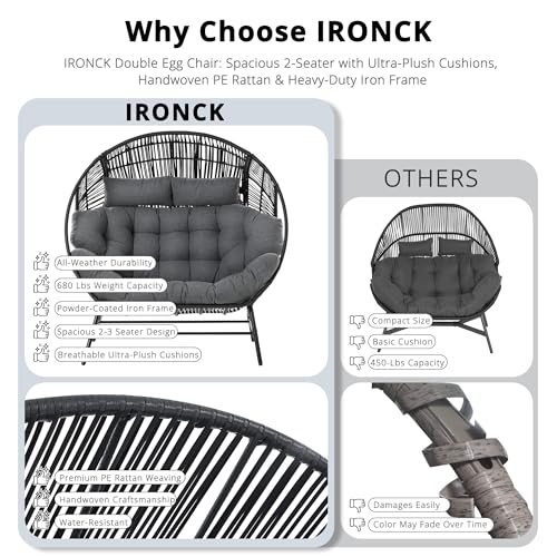 image for IRONCK 2 Person Egg Chair Outdoor Indoor, Oversized Double Wicker Loun