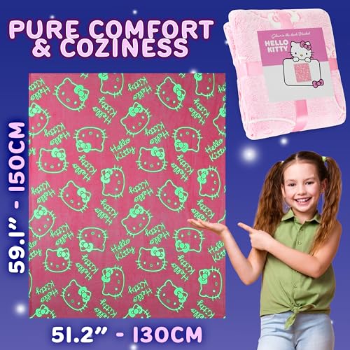Image of Hello Kitty Sanrio Glow in The Dark Throw Blanket 51x59 inch for Girls Teens Women, Soft Fleece Throw Blanket for Sofa Bed, Kawaii Gifts for Kids (Pink Hello Kitty)