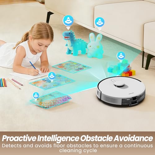 AIRROBO T30+ Robot Vacuum and Mop, 75-Day Self-Emptying, 12,000Pa Suction, Active Intelligent Obstacle Avoidance, Tangle-Free Brush, Carpet Avoidance, LiDAR Navigation, Smart Mapping, White by AIRROBO - Image 5
