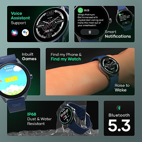 Image of Wings Platinum Smartwatch with 1.39 inch HD IPS Display 110+ Workout Modes, 200+ Watchface, powerful 260mah Battery, 7 Days Battery Life, advanced Bt 5.3 Calling 24 /7 Health Monitoring, Ai Voice Assistant