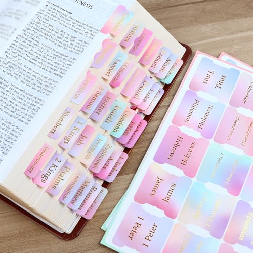 Bible Tabs for Women Girls, Large Print Gold Foil Embosse Waterproof Bible Bookmarks, Rainbows Index Tabs Study Supplies Guide Kit, Baptism Christian Gifts for Men Boys Beginner, 75 Pieces