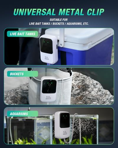 Image of Ghosthorn Silent Rechargeable Aerator for Fish, Large Capacity Aquarium Air Pump with Universal Clip for Most Bait Buckets Dual Operating Mode