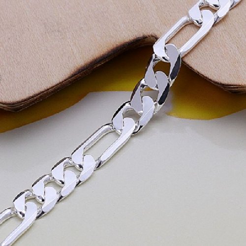 Pulsera de plata sólida con cadena Figaro de 6mm 8" miniatura 6