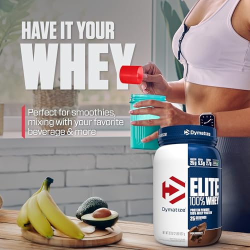 Image of Dymatize Elite 100% Whey Protein Powder, Chocolate, 25g of Protein, 5.5g BCAAs, Less Than 140 Cal., Gluten Free, 3g Carb, 2g Sugar, 3g Fat (25 Servings)