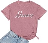 Nana T Shirt Women Funny Letter Print Love Heart Graphic Grandma Gift Tops Tees Casual Short Sleeve Shirts Top (Pink, Medium)