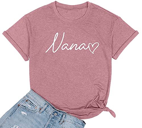 Nana T Shirt Women Funny Letter Print Love Heart Graphic Grandma Gift Tops Tees Casual Short Sleeve Shirts Top Pink