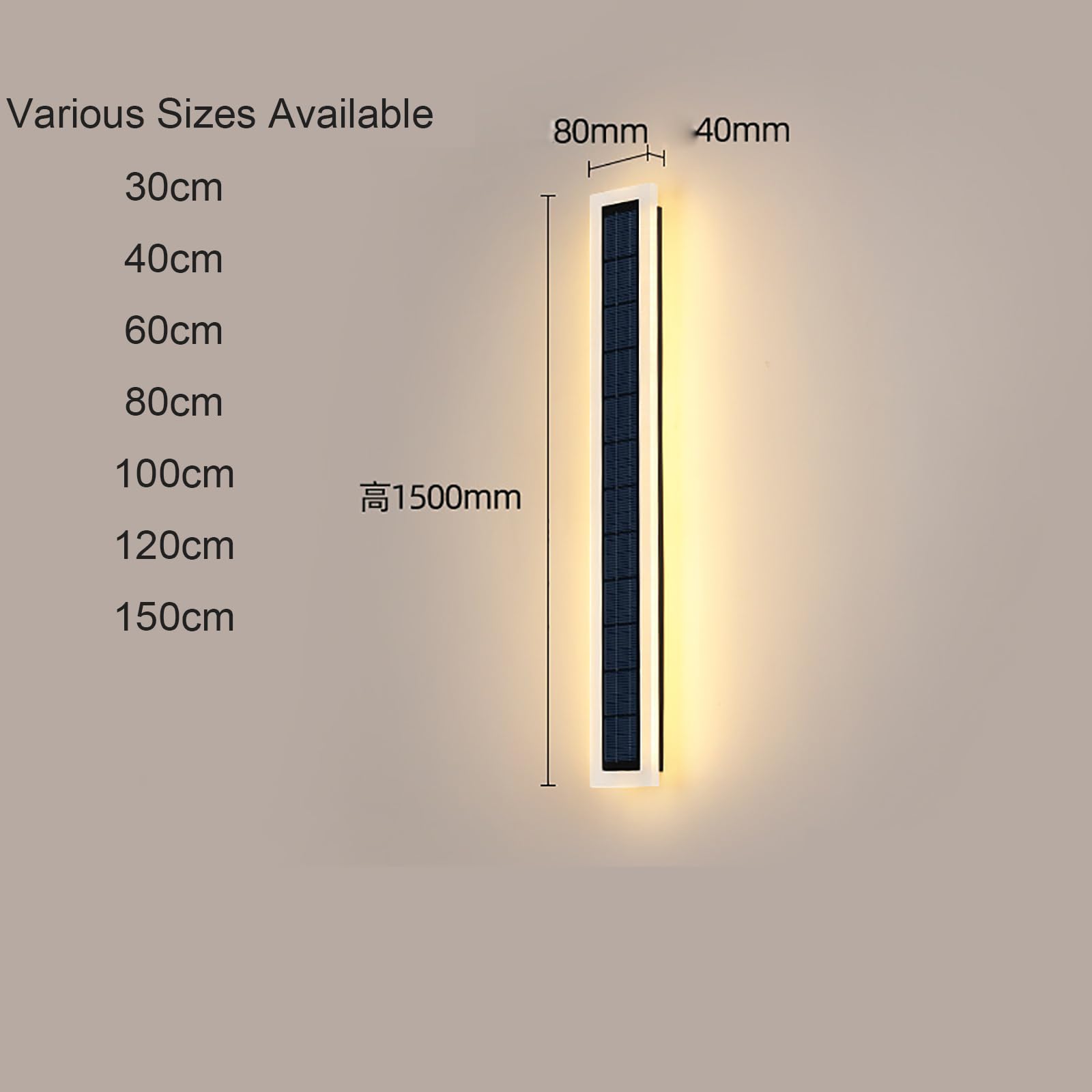 Außen Solar Wandleuchte Kabellos LED Lang Solarlampen Wasserdicht IP65 Schwarz Rechteckig Solarbetrieben Wandleuchter Modernes Acryl Wandbeleuchtung Hof Villa Eingangstür (Warm Light,100CM)