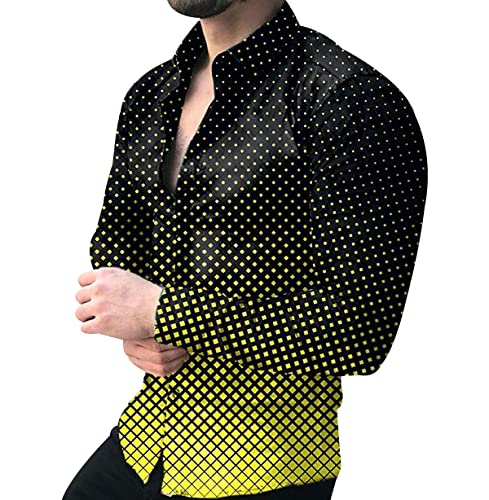 Camisas Manga Larga Hombre Camisas Holgadas Hombre Camisas Hombre Adultos Blusa Estampado 3D Blusa Talla Grande Camisas Hombre Botón Camisas Elegantes Blusa Trabajo Camisa Slim Fit Amarillo Negro 3XL