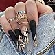 Luvadeyo 24 Stück Künstliche Nägel Lange Weiß Falsche Nägel Ballerina Acrylic natürlich Drücken auf den Nägeln Full Cover für Frauen(Gold)