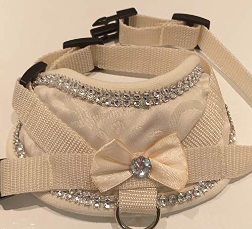 Masi Dogsdesign Gr. XS S M Softgeschirr beige Schleife Glitzer Blume Hundegeschirr Brustgeschirr verstellbar Hunde Welpen Chihuahua Prager Rattler Yorkshire Terrier Zwergdackel Dackel Malteser (S) Cover