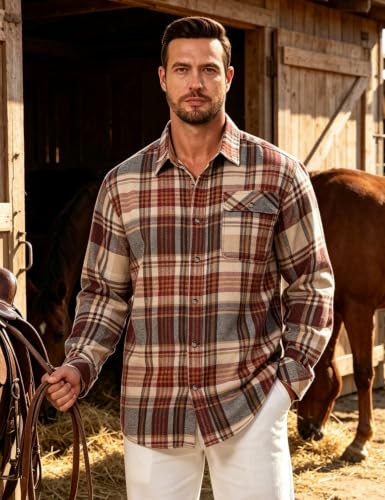 Drazivon Men Button Down Long Sleeve Cotton Flannel Shirt Plaid Classic 3XL - image 2