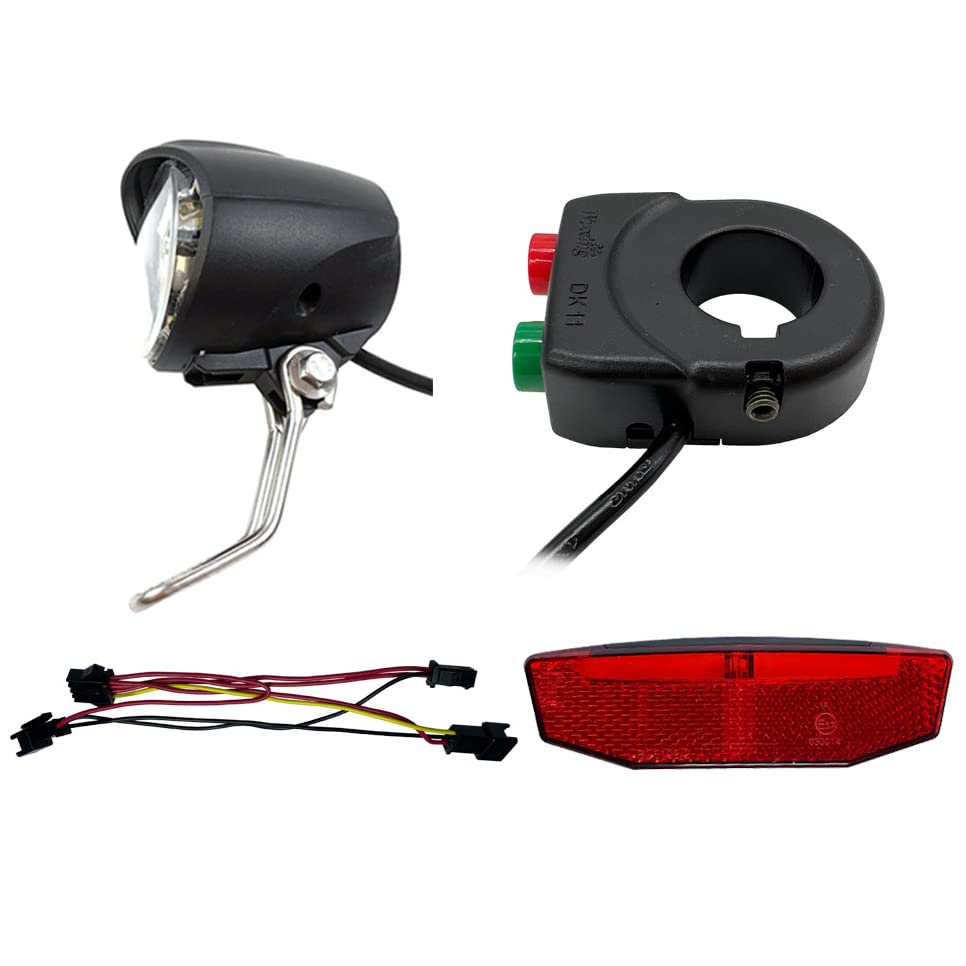 kkekos Electric Bike Horn Switch and Headlight Front Light LED Taillights Set for E-Bike Electric Cycle with SM Connector
