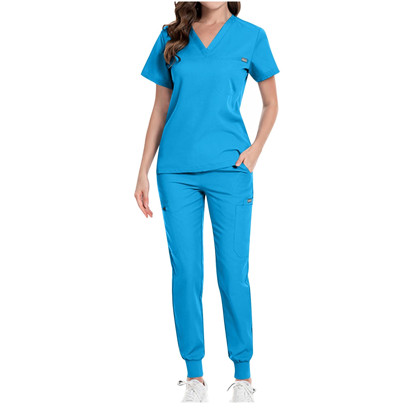 Zeiayuas Medizinische Arbeitskleidung Unisex medizinische uniform Set mit Kasack und Hose, Medical Schrubb-Set, Pflege Berufsbekleidung Vintage Oberteile Krankenschwester Berufskleidung