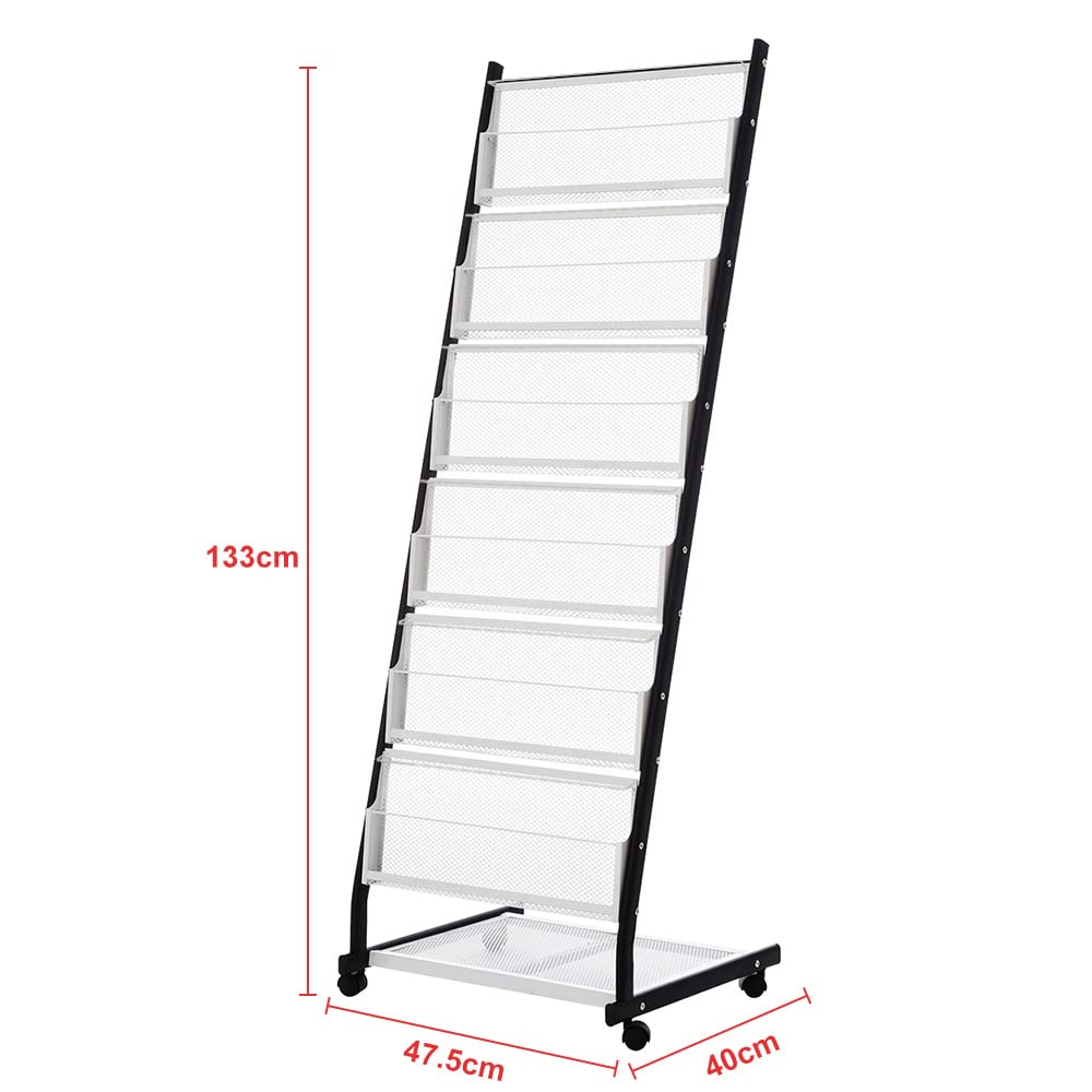 BLV Bodenständer prospektständer a4 prospekthalter mit 4-Rädern und 6-Lagen für Empfangsräume oder Büros und verschiedene Ausstellungen (47.5×40×133cm)