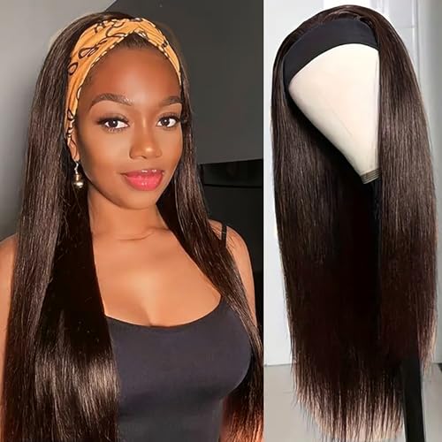 Unvizossa Headband Wig Human Hair Straight Chocolate...
