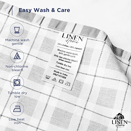 Image of Linen Home Cotton Lyocell Blend Percale Sheet Set Full Size - 4 Piece Deep Pocket Bedding, Pre-Washed & Shrunk, Crisp Cooling Fabric, Fade-Resistant, Hotel Luxury, Wrinkle-Free - Checks Silver