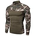 Camicia Tattica Maniche Lunghe Uomo Zip 1/4 Camicia Combattimento Stile Militare Tasche Airsoft Top Abbigliamento Esterno per la Caccia Campeggio Escursionismo Verde Mimetico M