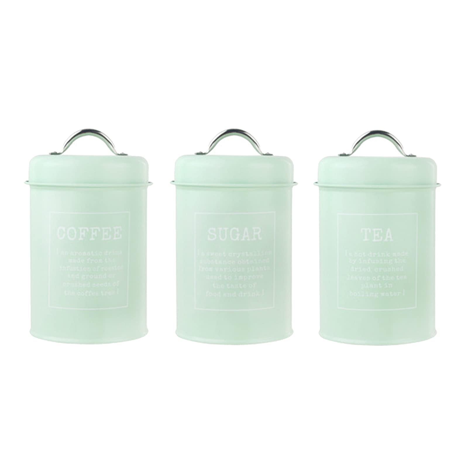 Csxmoney Green 3Pcs Tea Coffee Sugar Canisters Set, 1200Ml Coffee And Tea Sugar Storage Tins Countertop Organized (Green)