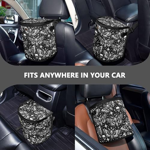 Image of MNSRUU Car Trash Can with Lid, Digital Skull Head Moth Car Trash Bag Hanging Organizers and Storage for Front Back Seat, Leak-Proof Trash Bin