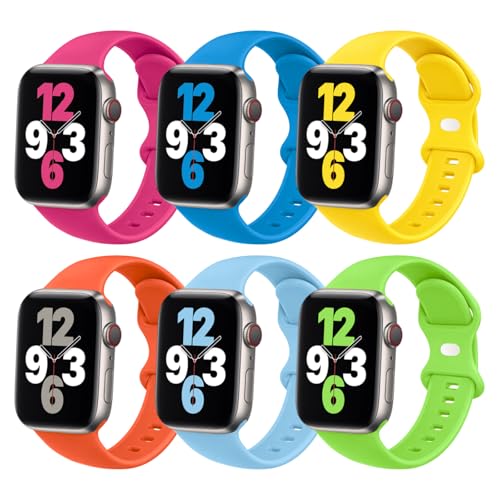 Image of (6 Pack) Sport Band Compatible with Apple Watch Bands 38mm 40mm 41mm 42mm 44mm 45mm 49mm, Soft Silicone Replacement iwatch Strap Bands Compatible for Apple Watch Ultra SE Series 8 7 6 5 4 3 2 1 Men