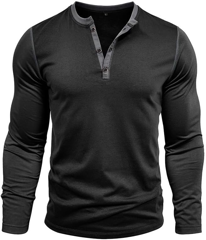 Mens Henley Shirts Long Sleeve Casual Button T-Shirt Classic Basic Cotton Lightweight Stylish Pullover Tees - Image 2