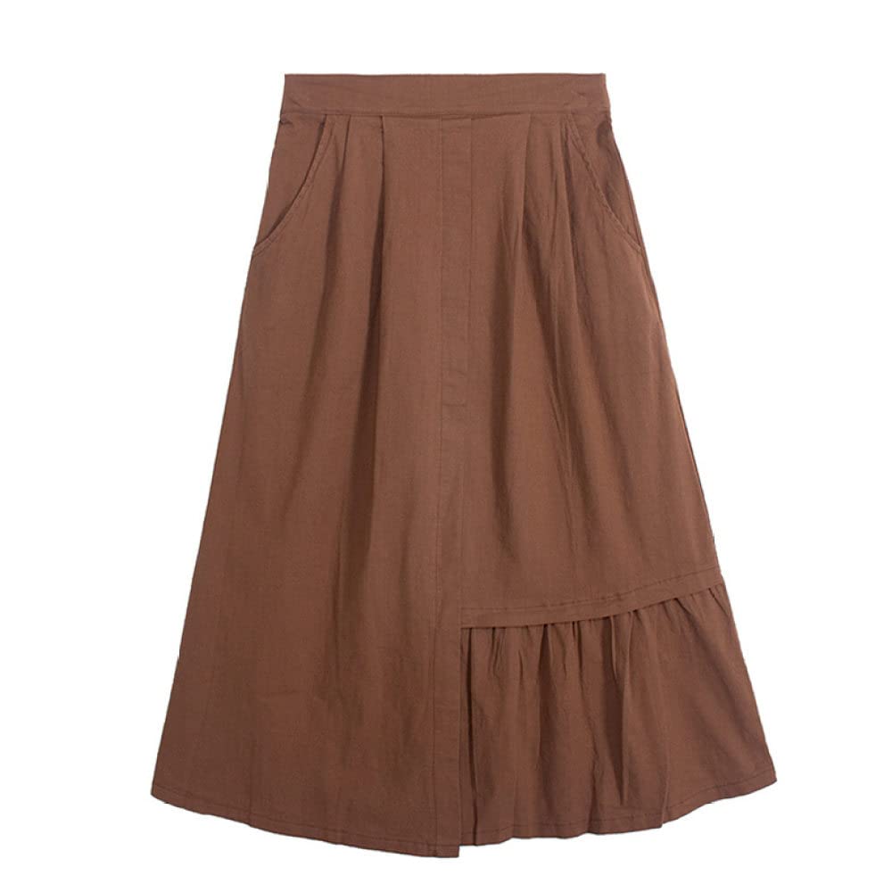 Faldas De Invierno para Mujer, Faldas Plisadas con Dobladillo Irregular Marrón para Mujer Cintura Elástica Midi Falda De Invierno para Mujer Faldas De Talle Alt