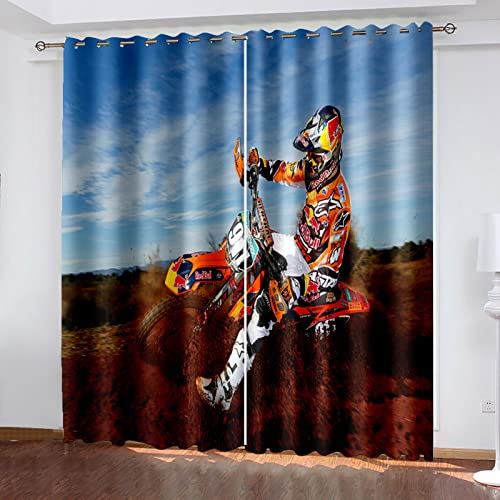 Rideau Occultant Isolant Thermique Moto Jaune Rideaux pour Salon et Chambre, Design Moderne à Oeillets 2 Panneaux 75(L) x166(H) cm Cover