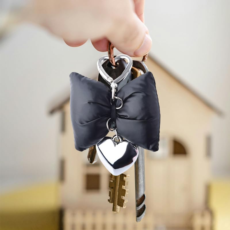 Silver Black Leather Bow Keychain for Bag Backpack Key Chain Accessories for Girls Cute Y2k Keychain Charm Y2k - Image 7