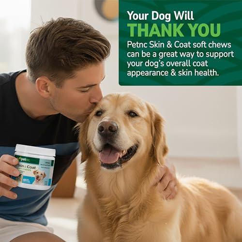 Petnc Natural Care Dog Skin and Coat Supplement (60 Chewables), With Omega 3, EPA & DHA, Promotes Healthy Skin & Glossy Coat, For Dogs 18 Weeks & Older, Liver Flavor