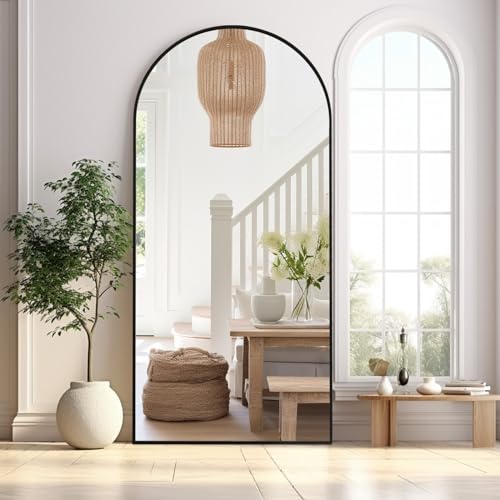 Black Arched Full Length Mirror, 71x32 Big Oversized Mirrors with Stand, Aluminum Full Length Floor Mirror with Arched-Top, Floor Standing Mirrors for Bedroom, Living Room