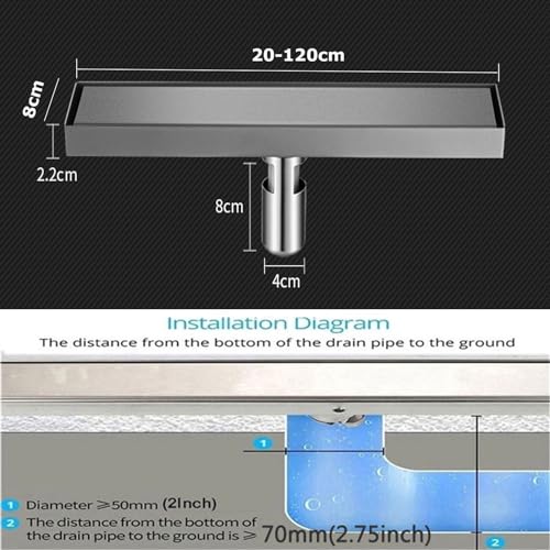 Desagüe de ducha plano de 80 cm en acero inoxidable negro con rejilla reversible 8