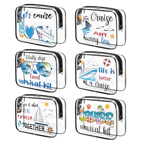 6Pcs Cruise Clear Makeup Bag PVC Cruise Ship Cosmetic Bags Transparent Plastic Pouch with Zipper Waterproof Travel Toiletry Bags Nurse Teacher Dance Gift Survival Kit for Summer Beach Travel