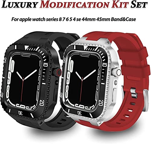 Kit boîtier de modification Apple Watch S8 7 45mm avec bracelet silicone