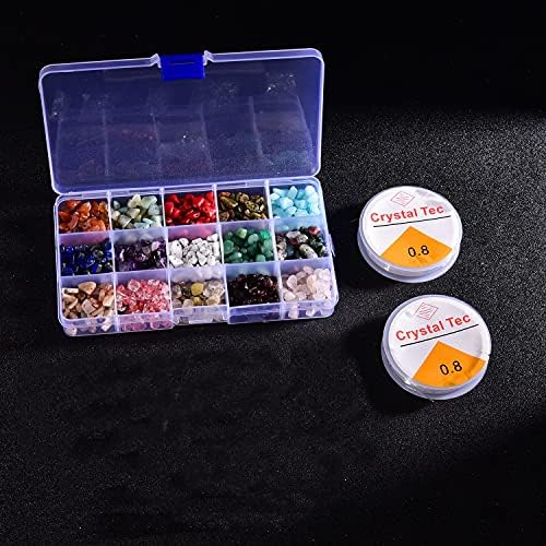Crystal Beads Gemstones for Jewellery Making, Natural Irregular Crushed Stone Bead Kits with Crystal Wire for Necklace Bracelet Ring Earring Making,DIY Crafts Supplies(15 Colors 4-8mm Crystal Chips)