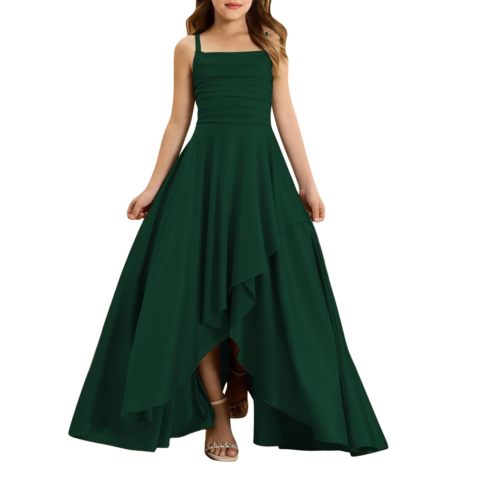 Blumenmädchenkleid, Rüschenärmel, hoch niedrig, Hochzeit, Brautjungfernkleid, Prinzessinnenkleid, Festzug, Geburtstag, Party, Kinder, formelle Abschlussballkleid