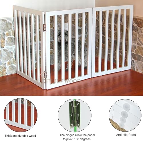Image of Modern Freestanding Foldable Pet Gate | Kids & Pets Safety Gate Partition | with a Pair of Support Feet Indoor Foldable Dog Fence for Stairs, Hallways or Doorways (3 Panel) (3 Panel)