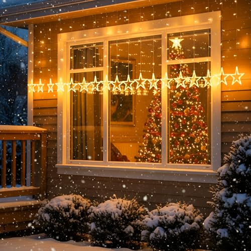 GIGAWATTS Fairy Curtain String Light with Star Shaped 138 LEDs 2....