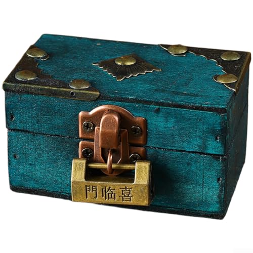 Comgooldool Joyero de madera vintage con cerradura, estuche de almacenamiento de estilo antiguo para anillos y aretes, organizador de escritorio seguro para decoración del hogar y color gris retro