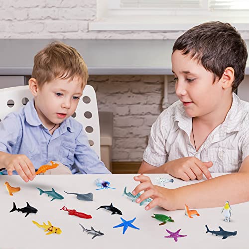 PLULON 32Pcs Meerestierfiguren Spielzeug, Meeresbewohner Tierspielzeug Kinder Spielfiguren Kunststoff Tiere Kuchendeckel für Kinder Party Favor Supplies, Geburtstagsgeschenke