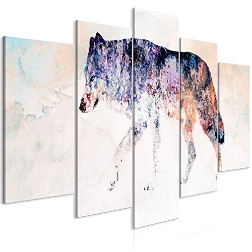 artgeist Acoustic Canvas Wall Art Animals 90x45 in - 5pcs Picture with Acoustic Foam Sound Print Artwork Room Acoustics Soundproofing - Wolf Abstract Like Painted g-A-0248-b-m