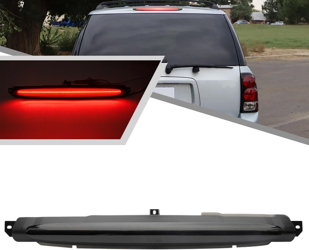 LED Third Brake Light for GMC Envoy for Buick Rainier for Isuzu Ascender for Saab 9-7X Red LED 3rd Brake Lights Rear Center High Mount Stop Lamp Smoked Lens