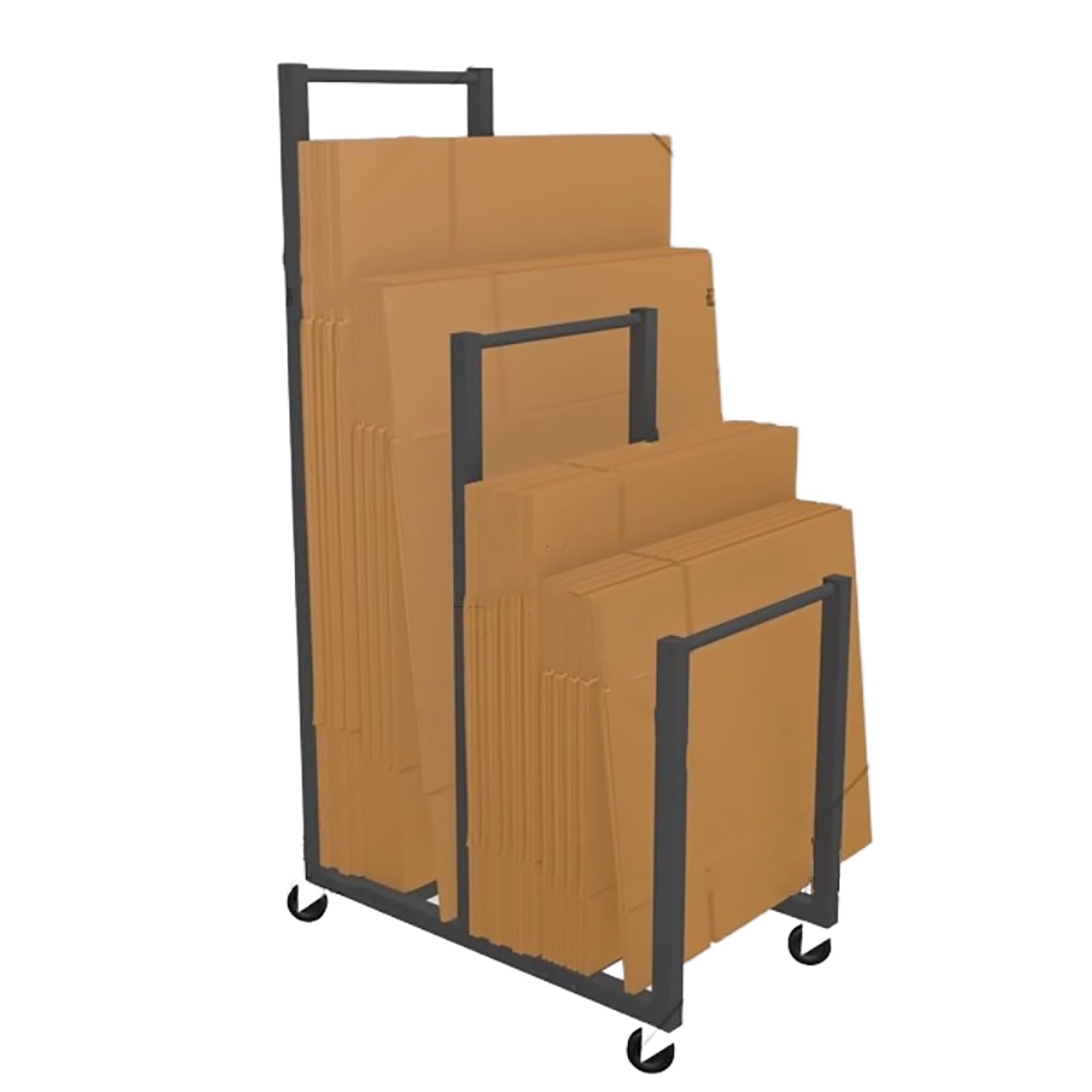 Tragbares Cartonrage-Rack mit Lenkrollen, Karton für Lager und Umzug, schwarzer Eisen-Präsentationsständer (35 x 65 x 105 cm, für 30–60 Boxen)