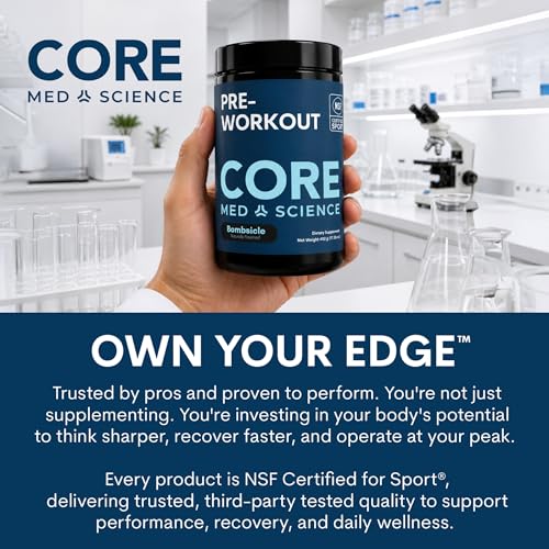 Image of Core Med Science Pre Workout Powder for Men & Women - NSF Certified for Sport - Low Stim with Caffeine, L-Citrulline, Beta Alanine & Alpha GPC for Clean Energy, Focus & Pumps - Bombsicle, 30 Servings