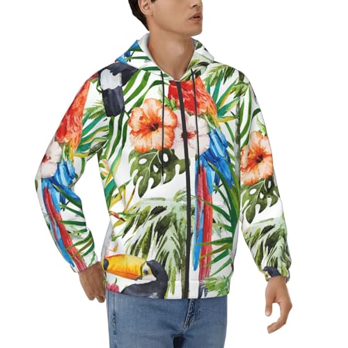 Sweat à capuche toucans et perroquet homme pour le printemps